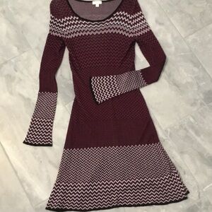 Elegant Burgundy Chevron Sweater Dress